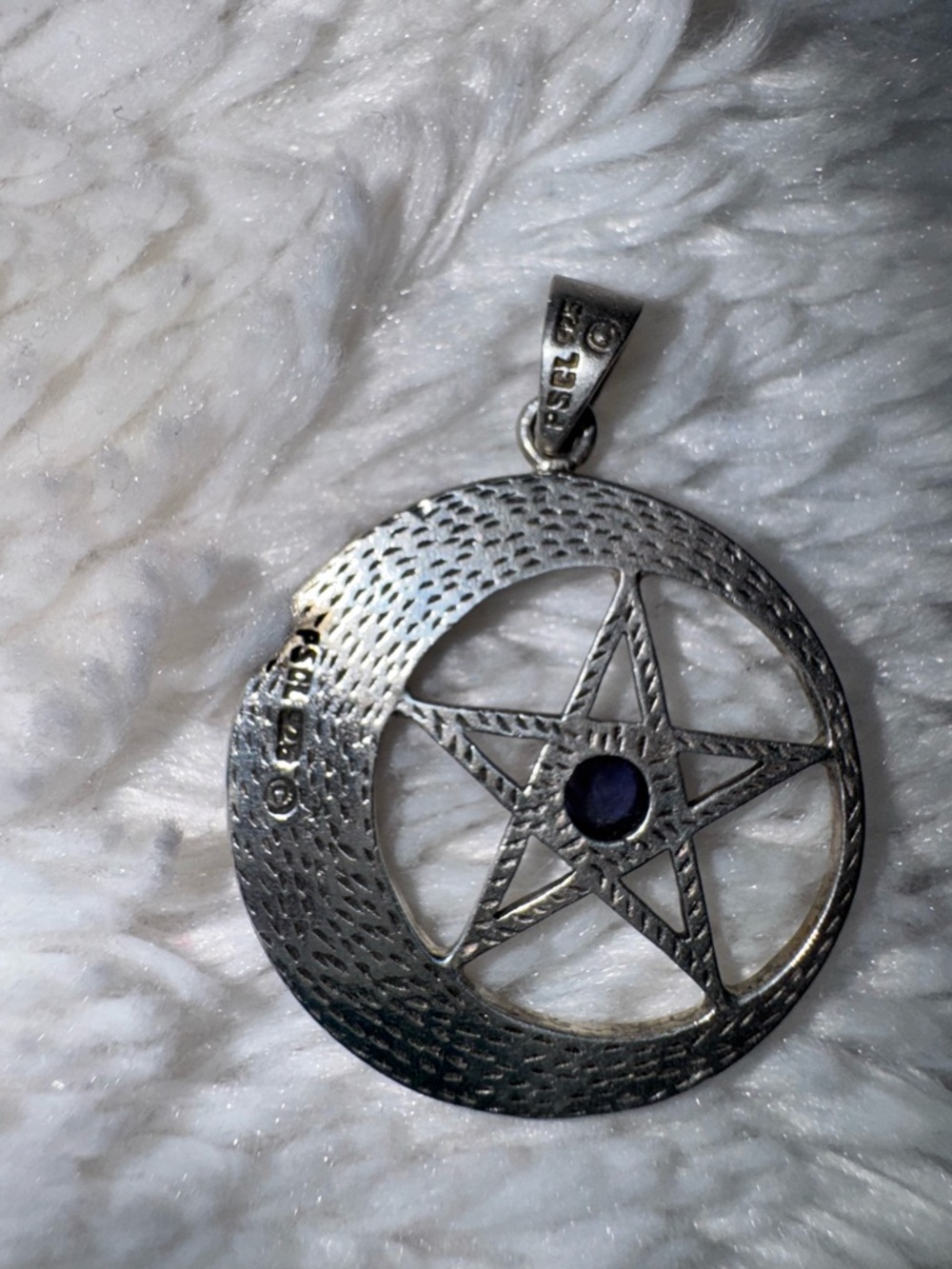 Vintage Signed Celtic Knotwork Crescent Moon Pentacle Pendant w/ Amethyst Stone - Picture 3 of 5